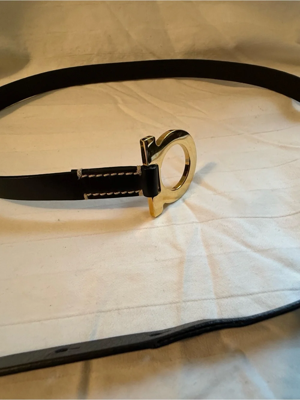 Salvatore Ferragamo Black Leather Belt with Gold Gancini Buckle